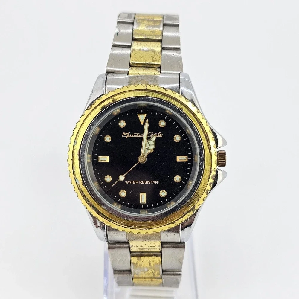 40MM Men's Watch Black Dial Two‎ Tone Bracelet Band 7.5